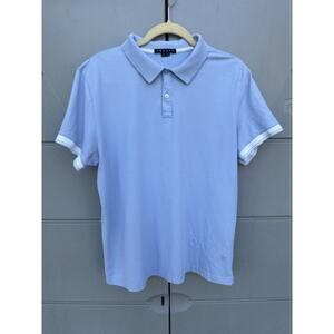 Theory Mens Light Blue Striped Collar Casual Pique Polo Shirt Slim Fit Sz XXL